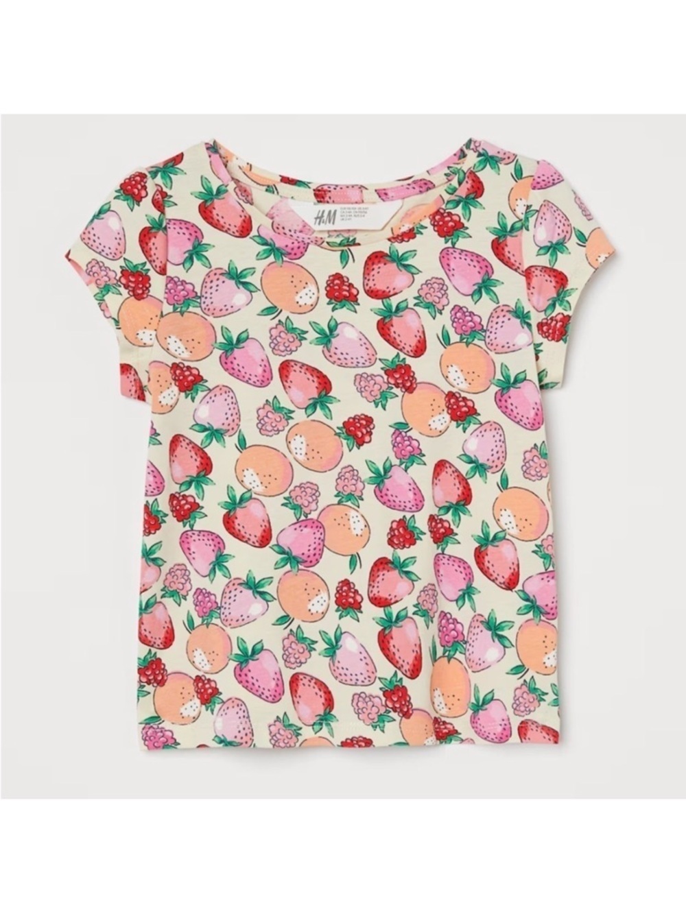 4/$25 H&M puff-sleeved jersey berry fruit print t-shirt toddler girls size 3T-4T
